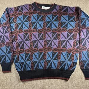 Vintage Sears Men's Store Sweater LARGE SHORT Length Cosby Crosses Acrylic Y2K